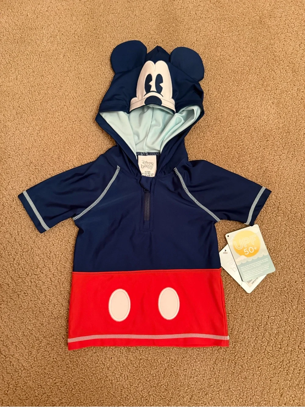 NWT. Disney baby Mickey Mouse hooded rashguard. Size 18-24 months